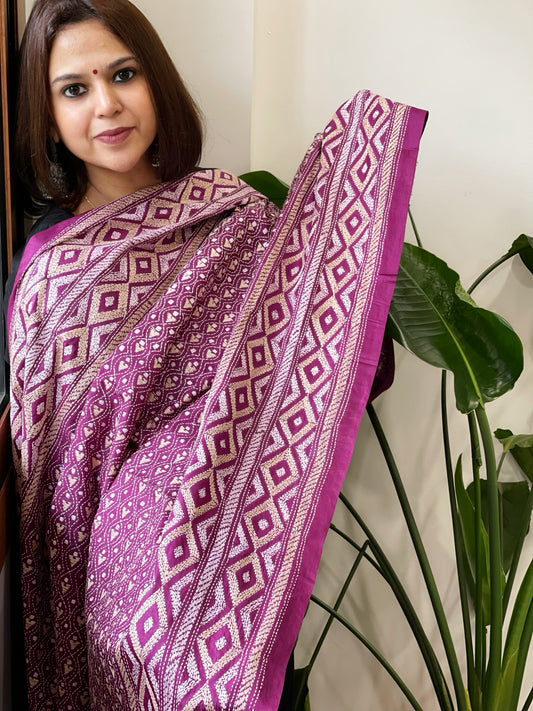 Orchid Purple Handmade Nakshi Kantha Dupatta in Pure Silk