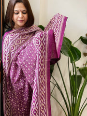 Orchid Purple Handmade Nakshi Kantha Dupatta in Pure Silk