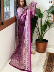 Orchid Purple Handmade Nakshi Kantha Dupatta in Pure Silk