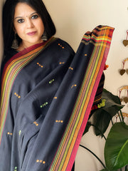 Black Handwoven Bhujodi Dupatta with Mirror & Thread Handwork in Cotton