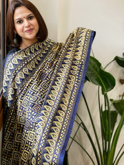 Blue Handmade Nakshi Kantha Dupatta in Pure Silk
