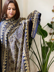 Blue Handmade Nakshi Kantha Dupatta in Pure Silk