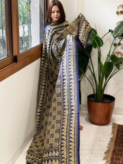 Blue Handmade Nakshi Kantha Dupatta in Pure Silk