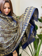 Blue Handmade Nakshi Kantha Dupatta in Pure Silk