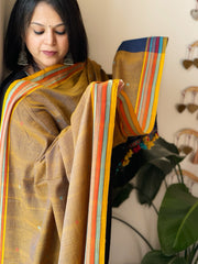 Mustard Handwoven Bhujodi Dupatta with Mirror & Thread Handwork in Cotton