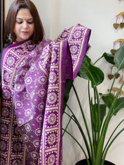 Orchid Purple Handmade Nakshi Kantha Dupatta in Pure Silk
