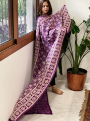 Orchid Purple Handmade Nakshi Kantha Dupatta in Pure Silk