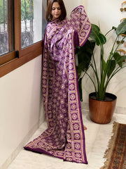 Orchid Purple Handmade Nakshi Kantha Dupatta in Pure Silk