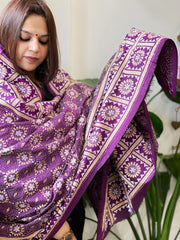 Orchid Purple Handmade Nakshi Kantha Dupatta in Pure Silk