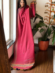 Maroon Handwoven Bhujodi Dupatta with Mirror & Thread Handwork in Cotton