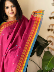 Maroon Handwoven Bhujodi Dupatta with Mirror & Thread Handwork in Cotton