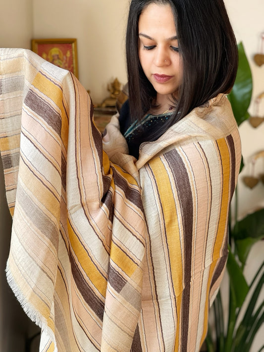 Lite Brown Woven Pashmina Stripes Design Stole