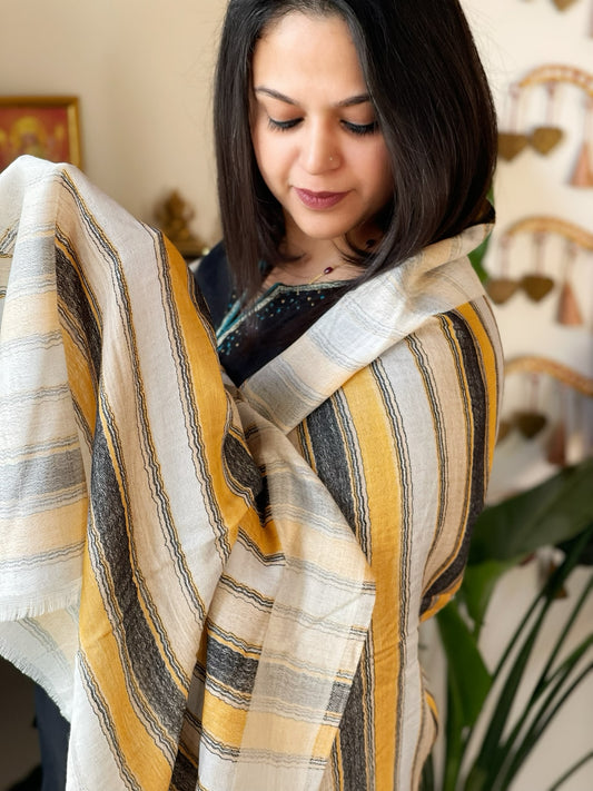 Lite Grey Woven Pashmina Stripes Design Stole