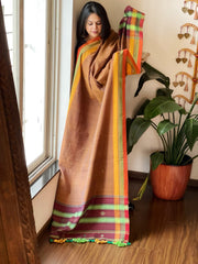 Mustard Handwoven Bhujodi Dupatta with Thread Handwork in Cotton