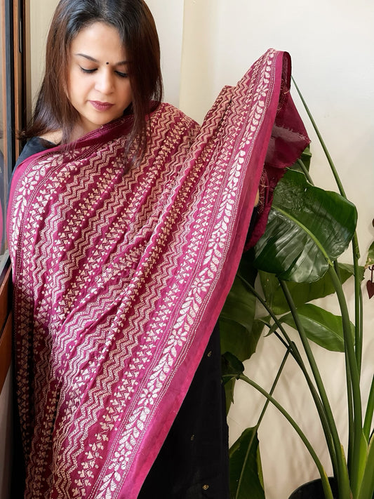 Maroon Handmade Kantha Dupatta in Silk