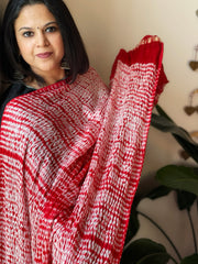 Red Handmade Shibori Dupatta in Modal Silk
