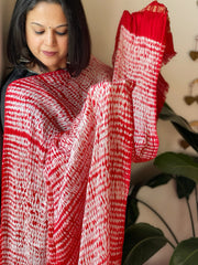 Red Handmade Shibori Dupatta in Modal Silk