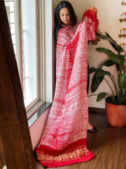 Red Handmade Shibori Dupatta in Modal Silk