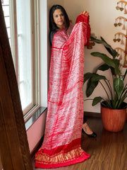 Red Handmade Shibori Dupatta in Modal Silk