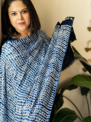 Blue Handmade Shibori Dupatta in Modal Silk