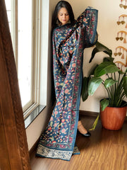 Teal Printed Kalamkari Dupatta with Sequin Work and Zari Pallu in Dola Silk