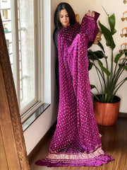 Purple Bandhani Dupatta with Zari Pallu in Modal Silk