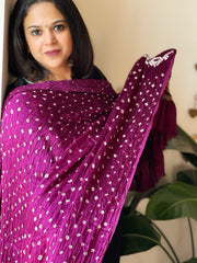 Purple Bandhani Dupatta with Zari Pallu in Modal Silk