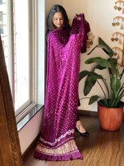 Purple Bandhani Dupatta with Zari Pallu in Modal Silk