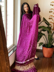 Purple Bandhani Dupatta with Zari Pallu in Modal Silk