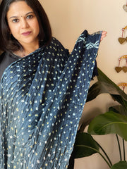 Teal, Grey Bandhani Dupatta with Zari Pallu in Modal Silk