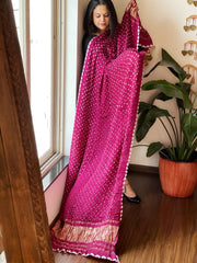 Rani Bandhani Dupatta with Zari Pallu in Modal Silk