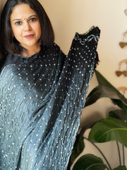 Grey, Black Bandhani Dupatta with Zari Pallu in Modal Silk