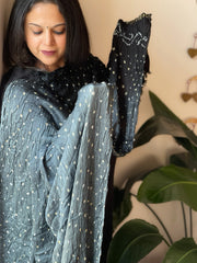 Grey, Black Bandhani Dupatta with Zari Pallu in Modal Silk