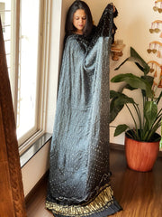 Grey, Black Bandhani Dupatta with Zari Pallu in Modal Silk