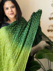 Green Bandhani Dupatta with Zari Pallu in Modal Silk