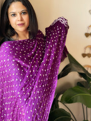 Purple Bandhani Dupatta with Zari Pallu in Modal Silk