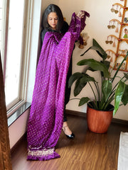 Purple Bandhani Dupatta with Zari Pallu in Modal Silk