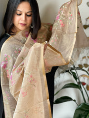 Gold Kota Organza Dupatta with cross-stitch Jaal embroidery