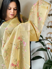Yellow Kota Organza Dupatta with cross-stitch Jaal embroidery