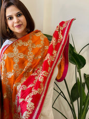 Orange, Red Chinon Dupatta with Gota Lace Work