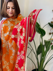 Orange, Red Chinon Dupatta with Gota Lace Work