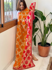 Orange, Red Chinon Dupatta with Gota Lace Work