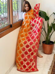 Orange, Red Chinon Dupatta with Gota Lace Work