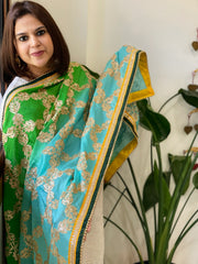 Green, Turquoise Chinon Dupatta with Gota Lace Work
