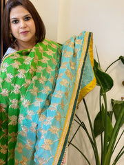 Green, Turquoise Chinon Dupatta with Gota Lace Work