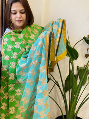 Green, Turquoise Chinon Dupatta with Gota Lace Work