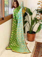 Green, Turquoise Chinon Dupatta with Gota Lace Work