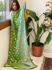 Green, Turquoise Chinon Dupatta with Gota Lace Work
