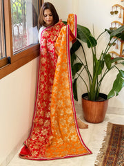 Orange, Red Chinon Dupatta with Gota Lace Work