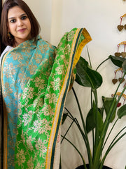 Turquoise, Green Chinon Dupatta with Gota Lace Work